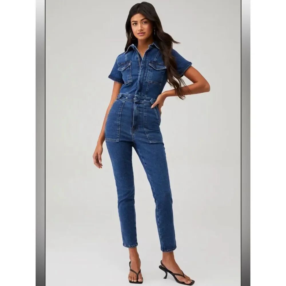 NWT Good American Women's Blue Jean Denim Jumpsuit in Indigo Size Small